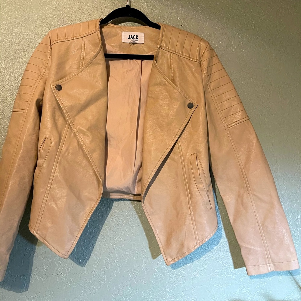 JACK Women’s Tan Faux Leather Moto Jacket Small